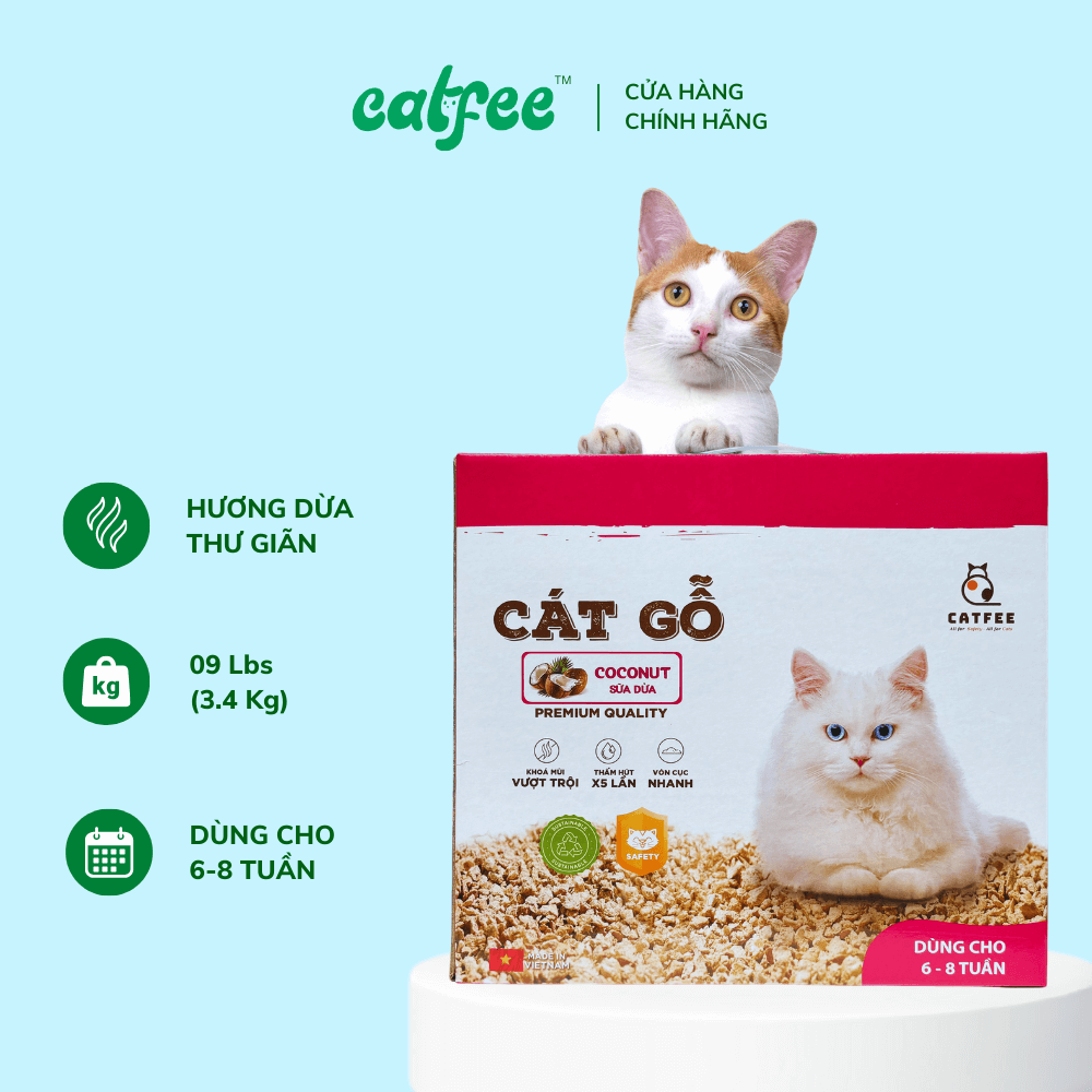 Cát gỗ cho mèo hương Sữa Dừa Catfee™ - 9L