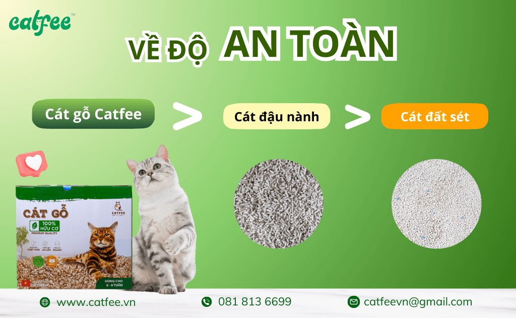 Cát gỗ Catfee an toàn cho mèo, được làm từ 100% sợi gỗ tự nhiên, không hóa chất